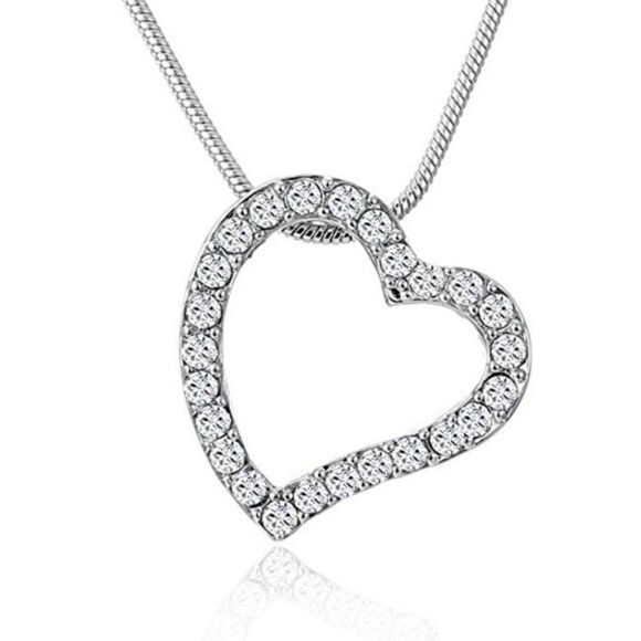 Swarovski Open Heart Silver Necklace - Picture 1 of 8